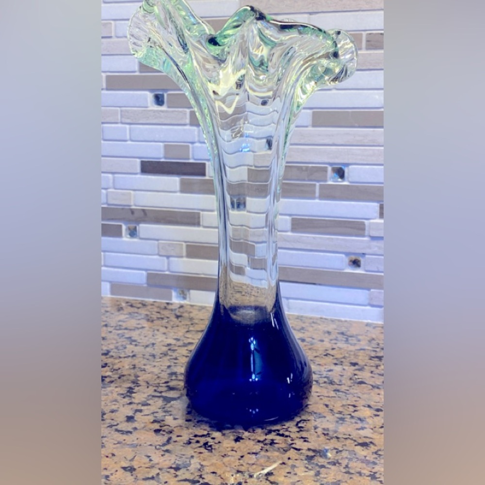Vintage Blue Base Glass Floral Vase